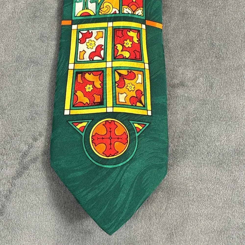 Rush Limbaugh Neck Tie 100% Silk Green Stained Glass Window Benefits Charity